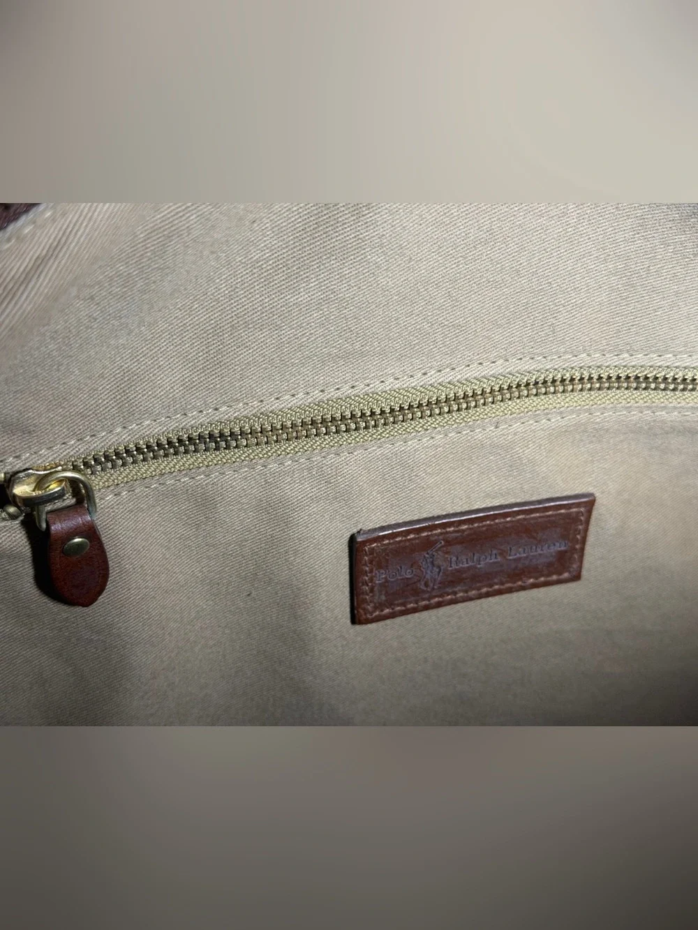 New Polo Ralph Lauren Duffle Weekender Travel Crossbody Bag Leather-Trim Brown